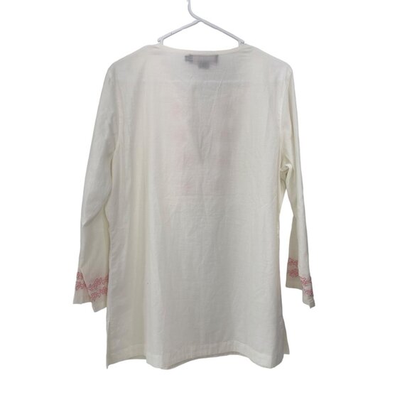 Vineyard Vines Women Ivory Embroidered Tunic Top-3/4 Sleeve SZ Large Soft Cotton - Picture 11 of 13